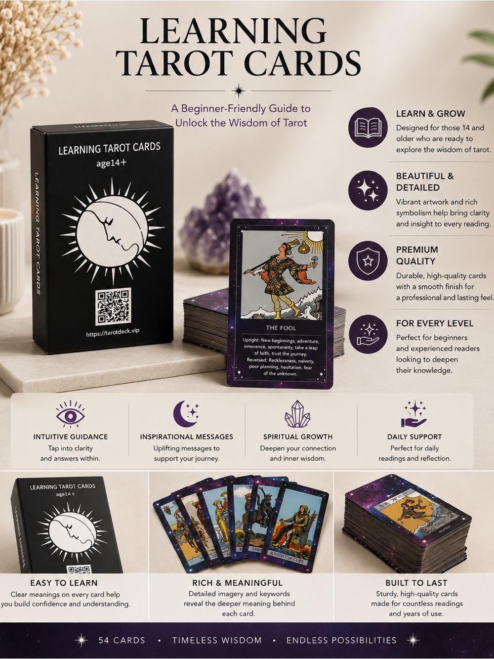 Learning Tarot Cards Deck - Black & Purple